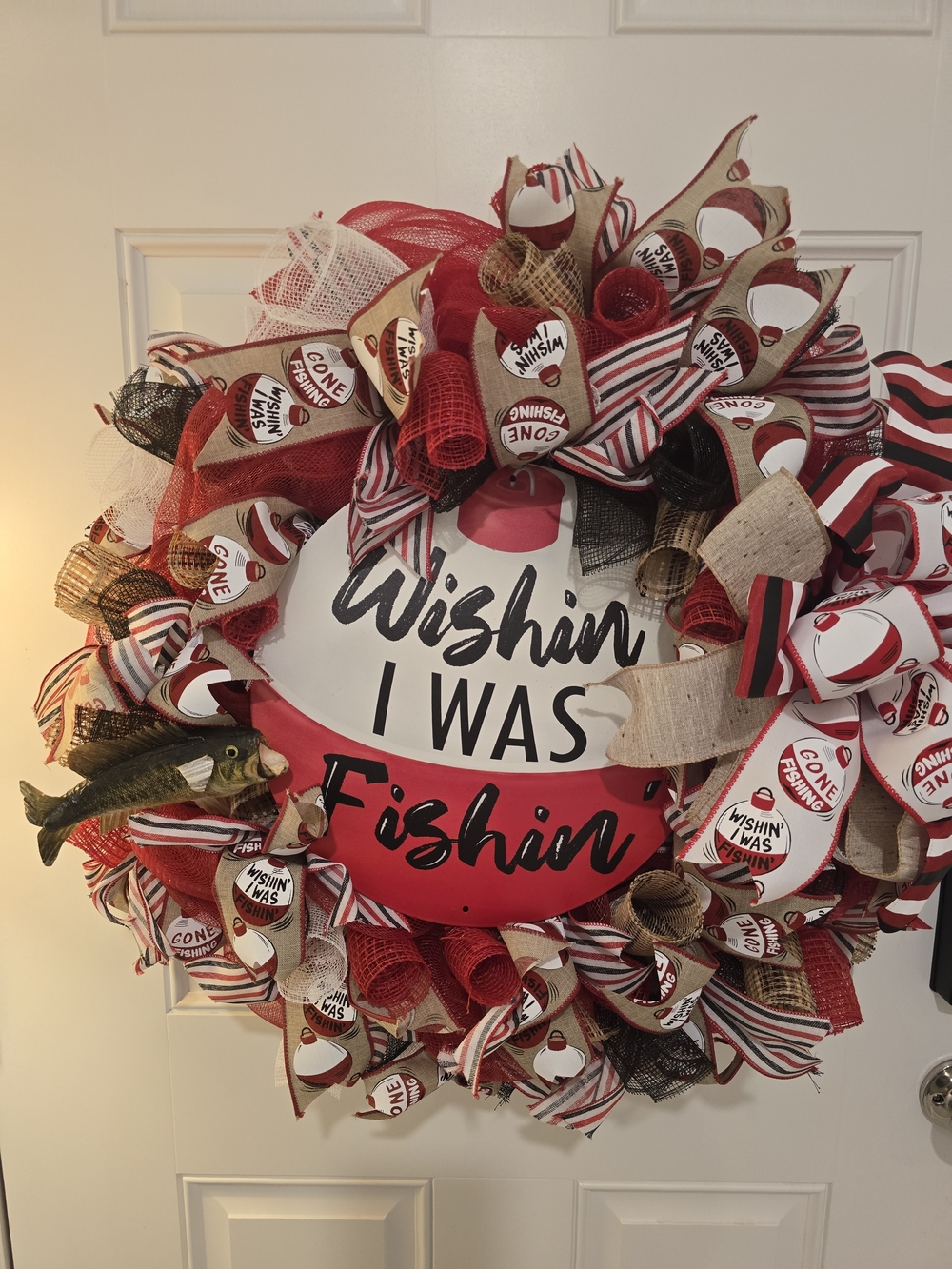 Wishin I Was Fishin Red Decorative Holiday Wreath